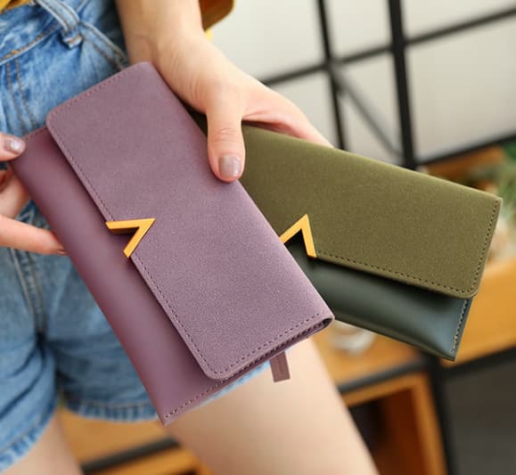 レディース二つ折り財布 幾何学金具付きコンパクト二つ折り財布