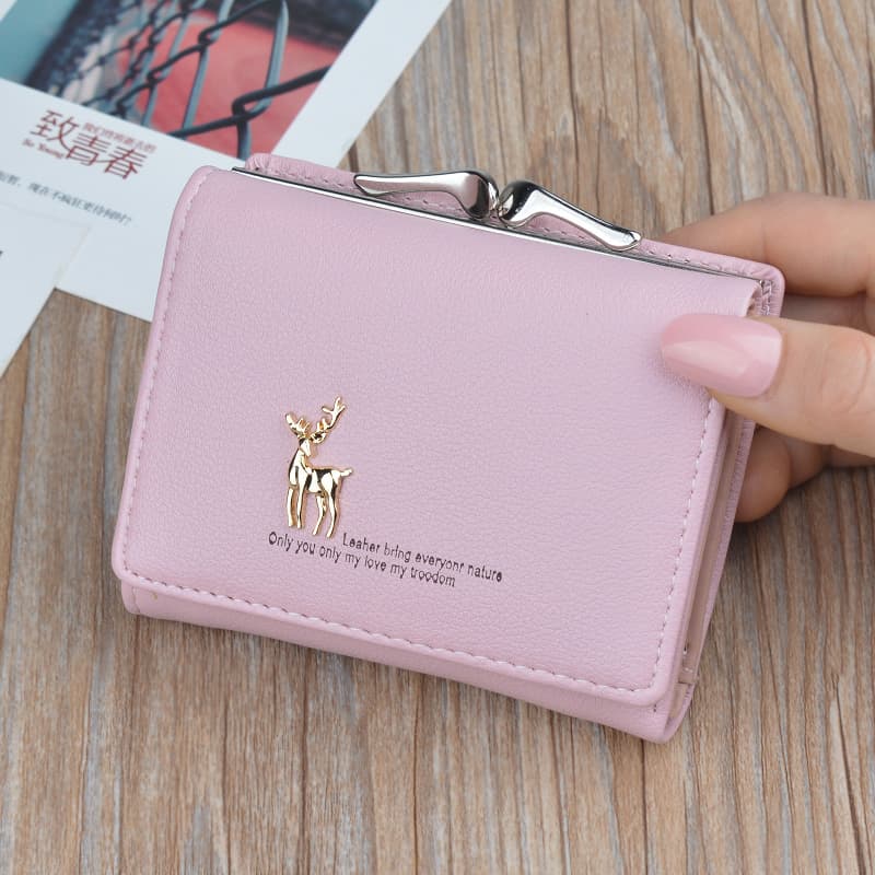 レディース二つ折り財布 小鹿刺繍入り上品ながま口二つ折り財布