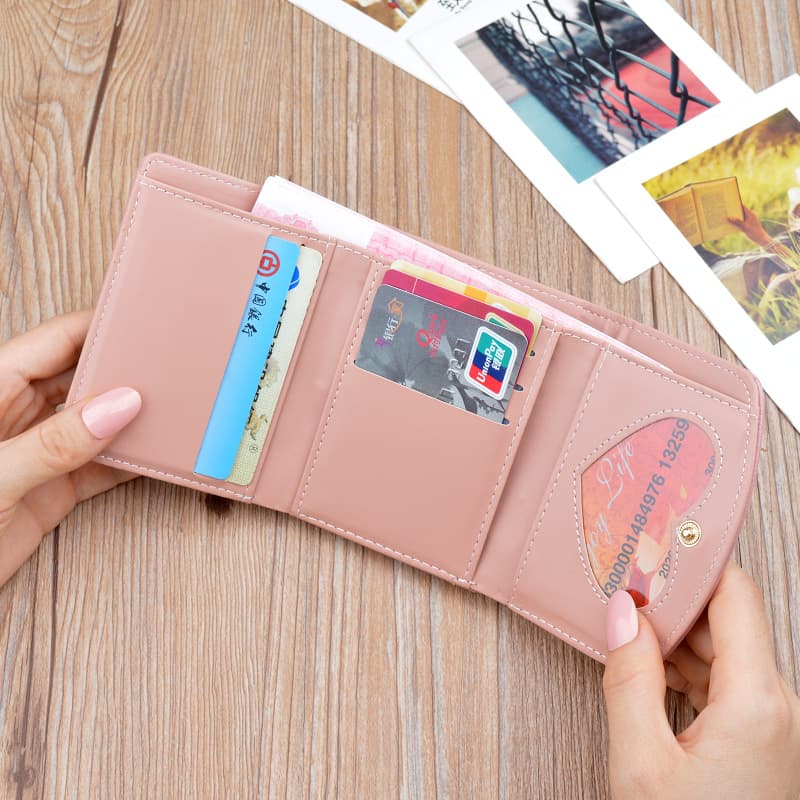 レディース二つ折り財布 さくらんぼ金具付き上品ステッチ二つ折り財布