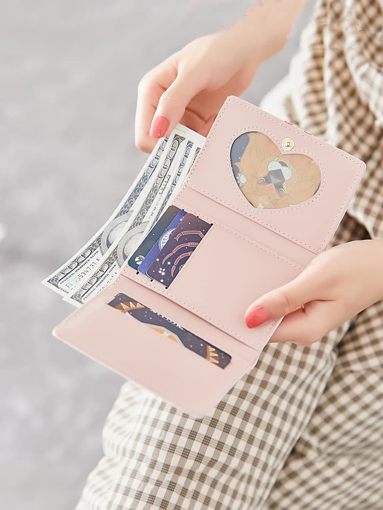 レディース二つ折り財布 愛らしい子猫プリント コンパクト二つ折り財布