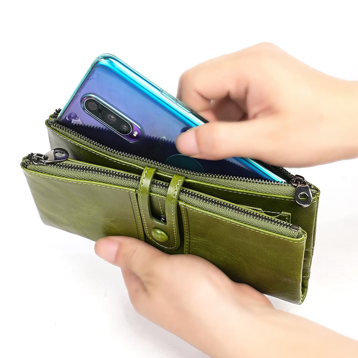 レディース二つ折り財布 本革製多機能スマートフォン収納二つ折り財布