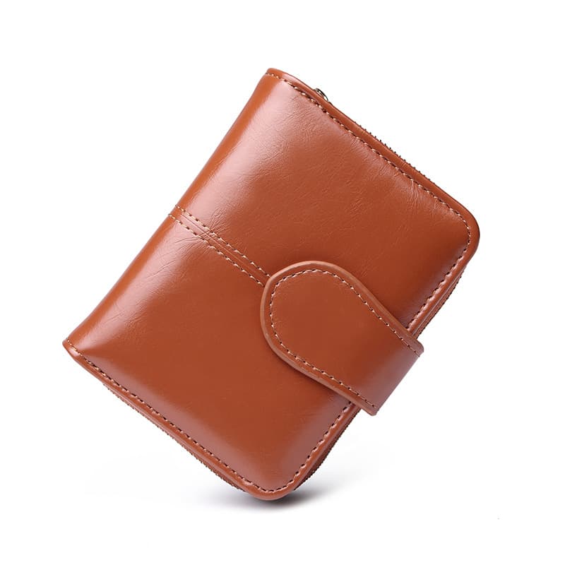 レディース二つ折り財布 本革ステッチ入りマグネット式レディース二つ折り財布