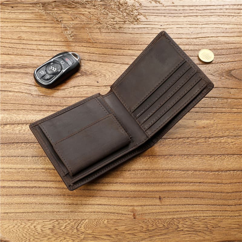 レディース二つ折り財布 シンプル本革二つ折り財布薄型小銭入れ付き