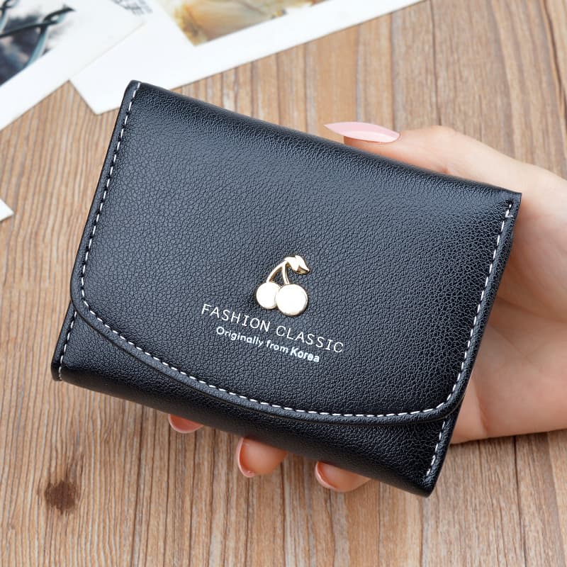 レディース二つ折り財布 さくらんぼ金具付き上品ステッチ二つ折り財布